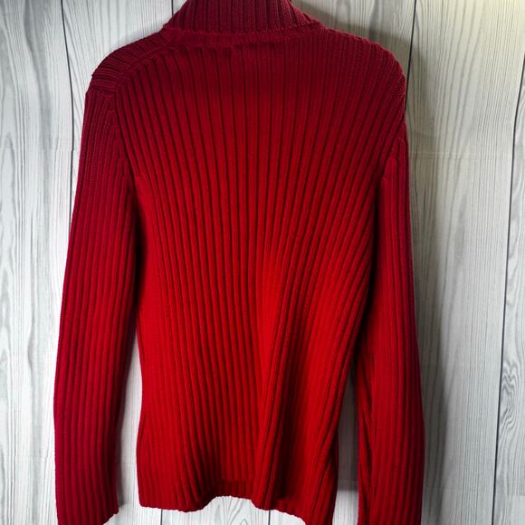 VTG Land's End Cable Knit Turtleneck Sweater Red L Women 100% Cotton Hong Kong - Picture 3 of 8